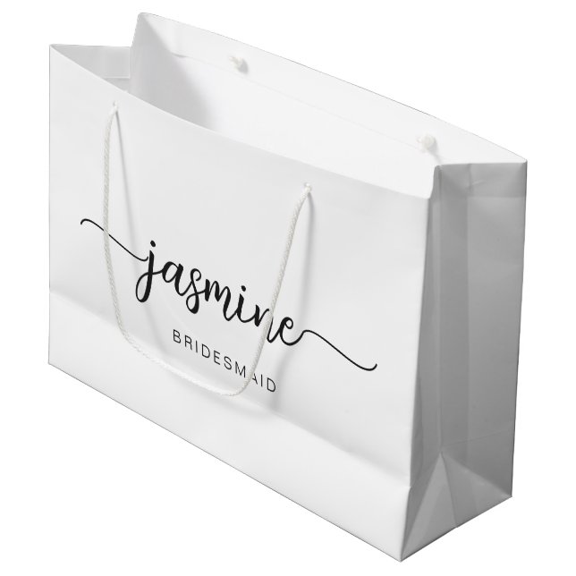Minimalist Simple White Monogram Girly Script Large Gift Bag (Front Angled)