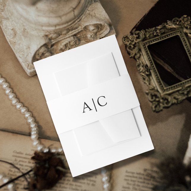 Minimalist Simple White Monogram Wedding  Invitation Belly Band (Creator Uploaded)