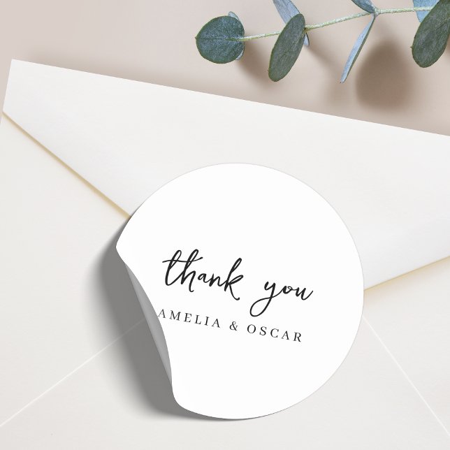 Minimalist Simple White Thank You Wedding Classic Round Sticker (Creator Uploaded)