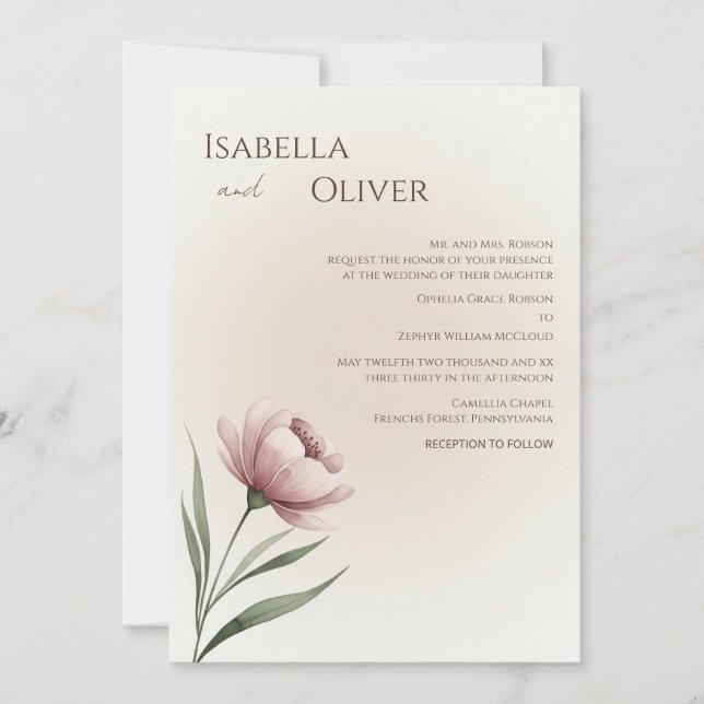 Minimalist Single Flower Wedding Invitation  (Front)