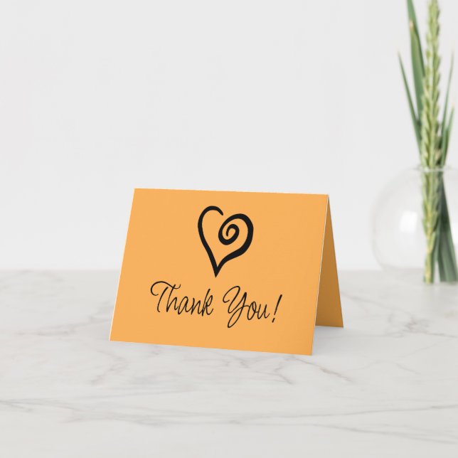 Minimalist Single Heart Spiral on Subtle Orange Thank You Card (Front)