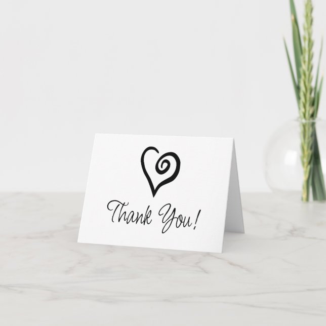 Minimalist Single Heart Spiral on White Thank You Card (Front)