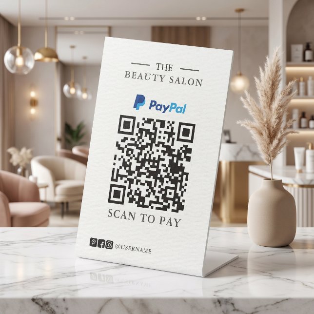 Minimalist Single PayPal QR Code Scan to Pay Table Pedestal Sign (Minimalist Single PayPal QR Code Scan to Pay Table Pedestal Sign)