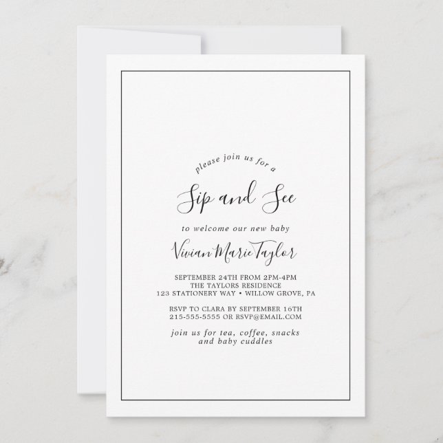 Minimalist Sip and See Invitation (Front)