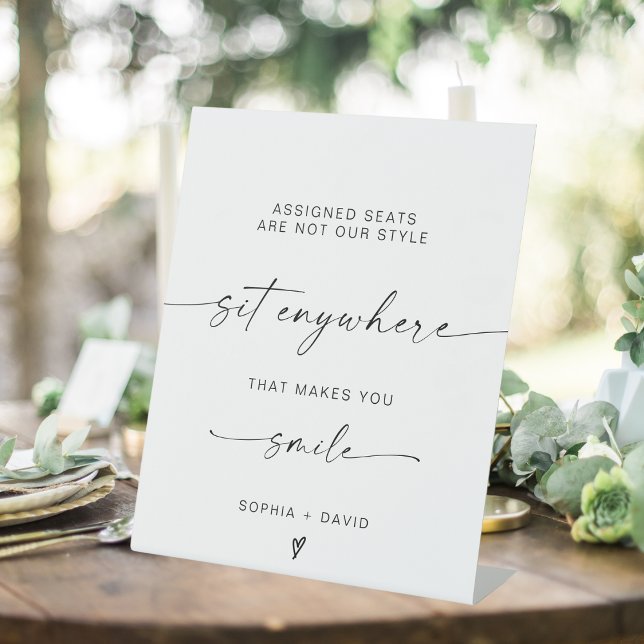 Minimalist Sit Anywhere, No Assigned Seat Wedding  Pedestal Sign (Creator Uploaded)