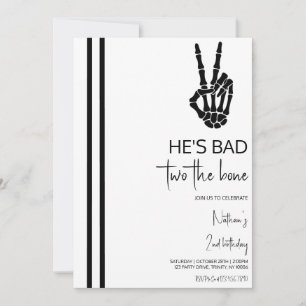 Minimalist Skeleton Peace Sign Halloween Birthday Invitation