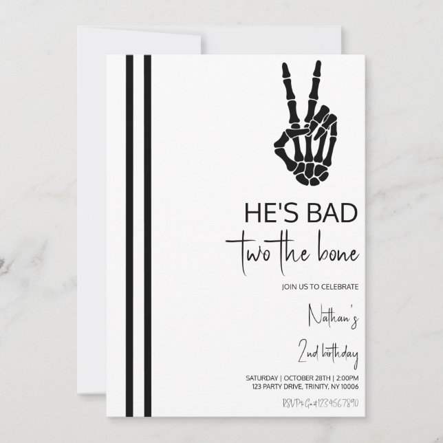 Minimalist Skeleton Peace Sign Halloween Birthday Invitation (Front)