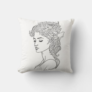 Minimalist Sketch Face Portrait Line Art Drawing Cushion
