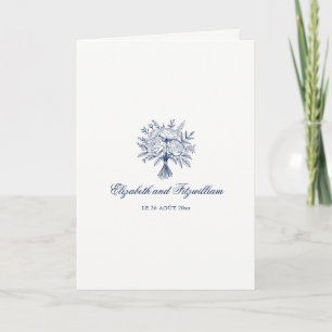 Minimalist Sketched Bridal Bouquet Folded Wedding  Invitation