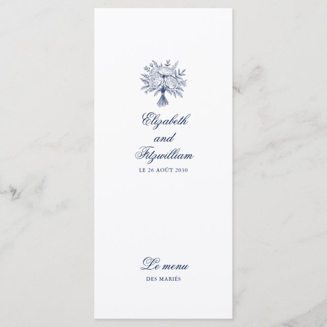 Minimalist Sketched Bridal Bouquet Wedding  Menu (Front)