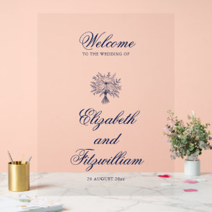 Minimalist Sketched Wedding Bridal Bouquet  Acrylic Sign