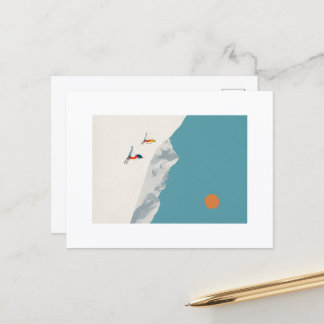 Minimalist Ski Art Print – Retro Alpine Skiers in Postcard