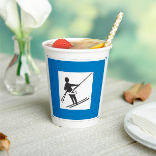 Minimalist Ski Lift Symbol With Blue Border Paper Cups