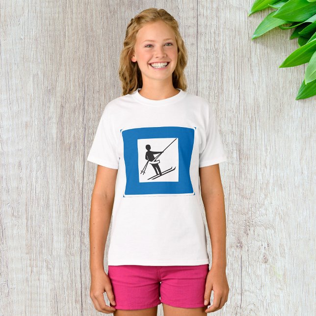 Minimalist Ski Lift Symbol With Blue Border T-Shirt (Creator Uploaded)
