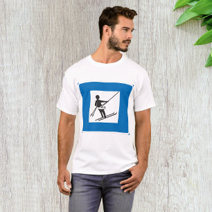 Minimalist Ski Lift Symbol With Blue Border T-Shirt