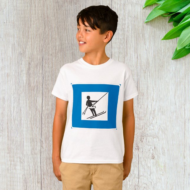 Minimalist Ski Lift Symbol With Blue Border T-Shirt (Creator Uploaded)