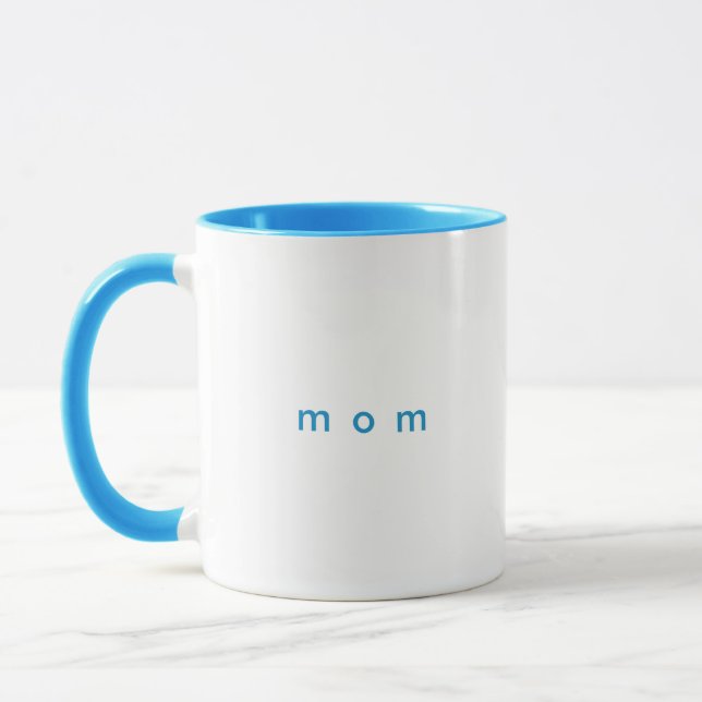 Minimalist Sky Blue Custom Text Mom White Mug (Left)