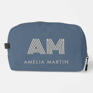 Minimalist Slate Blue and Sand Beige Monogram Dopp Kit
