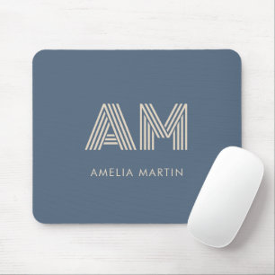 Minimalist Slate Blue and Sand Beige Monogram Mouse Pad
