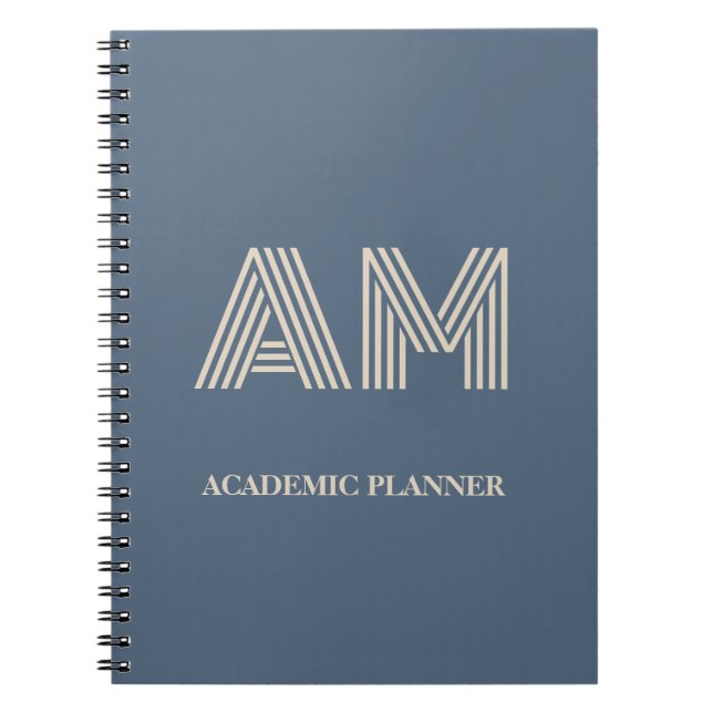 Minimalist Slate Blue and Sand Beige Monogram Notebook (Front)