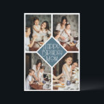 Minimalist Slate Blue Multi Photo Birthday Mom Holiday Card<br><div class="desc">Celebrate Mom with this stylish and modern 4-photo collage featuring a unique diamond-shaped focal point. The sophisticated Art Deco typography and cool slate blue palette create a timeless and high-end birthday greeting that showcases your favorite family memories.</div>
