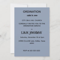 Minimalist Slate Blue Ordination Invitation
