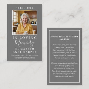 Minimalist Slate Gray Photo Funeral Prayer Card