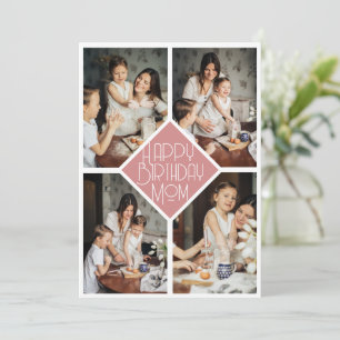 Minimalist Slate Pink Multi Photo Birthday Mom Holiday Card