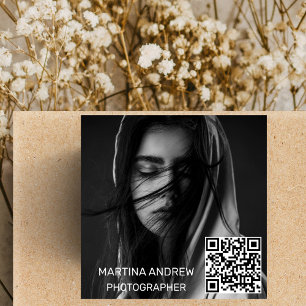 Minimalist Sleek Social Media QR Code Custom Square Business Card