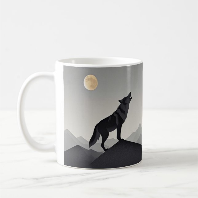 Minimalist Sleek wolf silhouette howling  Coffee Mug (Left)
