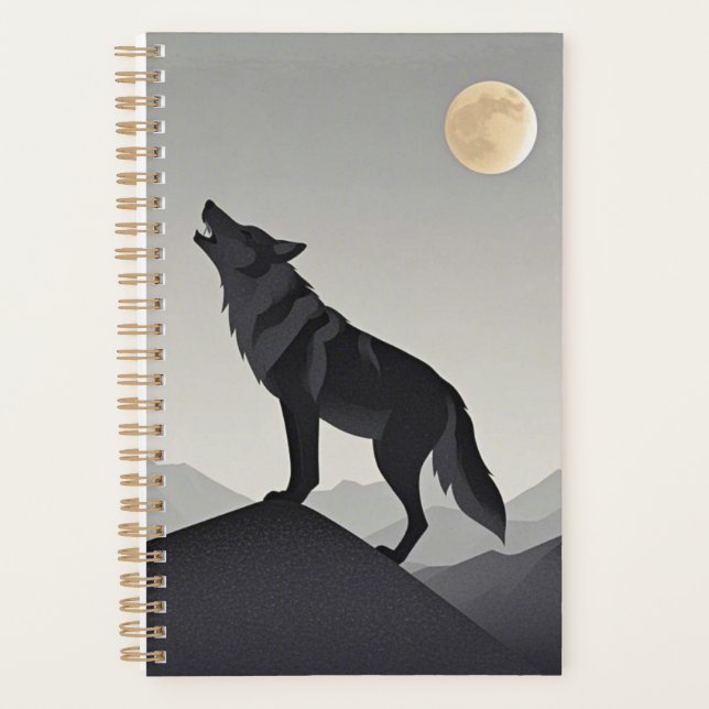 Minimalist Sleek wolf silhouette howling  Planner (Front)