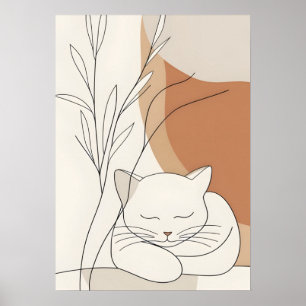 Minimalist Sleeping Cat & Boho Botanical Poster