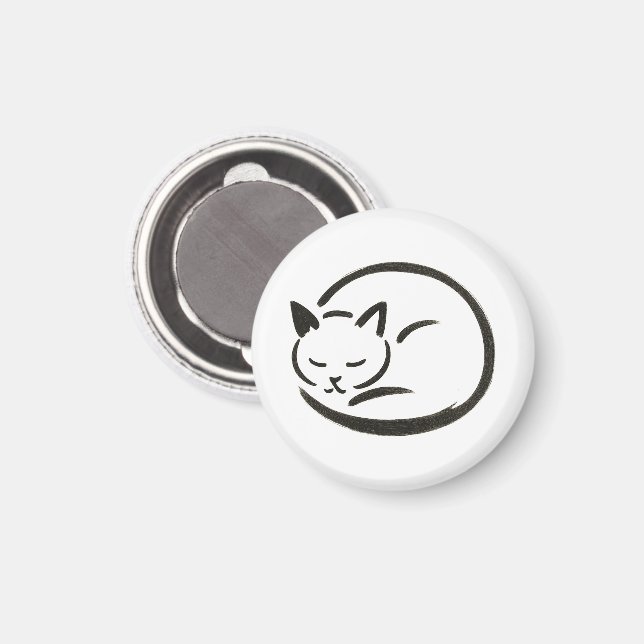 Minimalist Sleeping Cat – Brush Design on Magnet (Front/Back)
