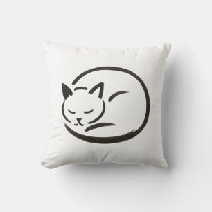 Minimalist Sleeping Cat – Ink Brush Cushion