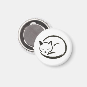 Minimalist Sleeping Cat – Ink Brush Magnet