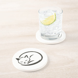 Minimalist Sleeping Cat – Ink Design on Coaster