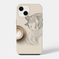 Minimalist Sleeping Cat Line Art & Heart Latte - C