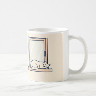 Minimalist Sleeping Cat on Windowsill – Cosy Mug