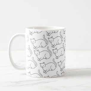 Minimalist Sleepy Cat Pattern Mug Hand-Drawn Cer