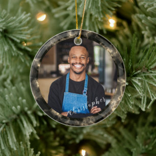 Minimalist Smoke Cloud Brown Photo Ceramic Tree Decoration