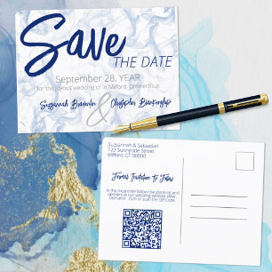 Minimalist Smokey Blue and White QR Code Announcement Postcard