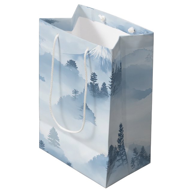 Minimalist Snow-Covered Mountains Blue White Medium Gift Bag (Front Angled)