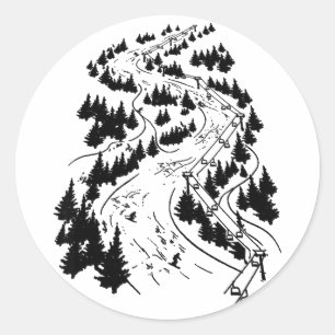 Minimalist snowboard skiing ski slope skiing classic round sticker