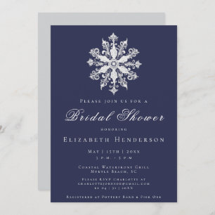 Minimalist Snowflake Bridal Shower Navy Blue Invitation