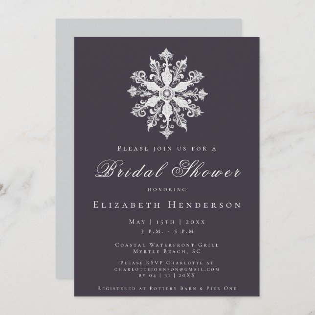 Minimalist Snowflake Bridal Shower | Plum Purple Invitation (Front/Back)