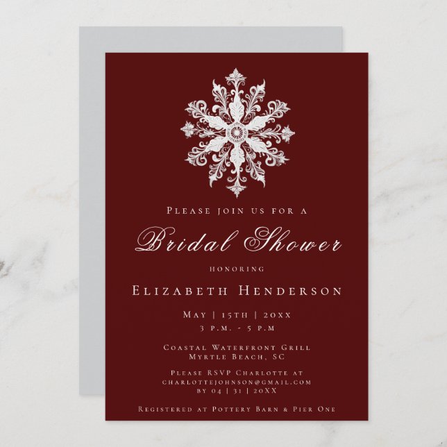 Minimalist Snowflake Bridal Shower | Red Invitation (Front/Back)
