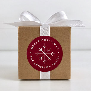 Minimalist Snowflake Burgundy Holiday Classic Round Sticker