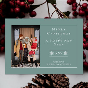 Minimalist Snowflake Christmas   Teal Photo Card