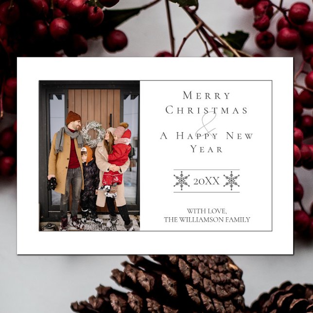 Minimalist Snowflake Christmas | White Photo Card (White Minimalist Snowflake Christmas Photo Card)