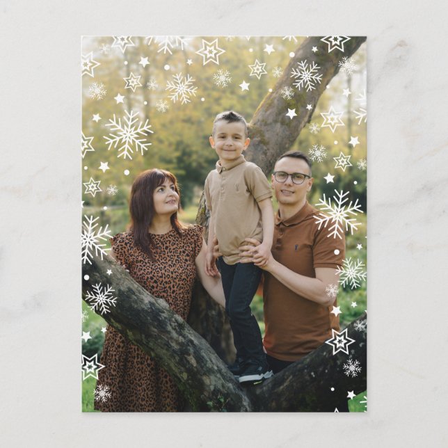 Minimalist Snowflake Frame Photo Overlay Holiday Postcard (Front)